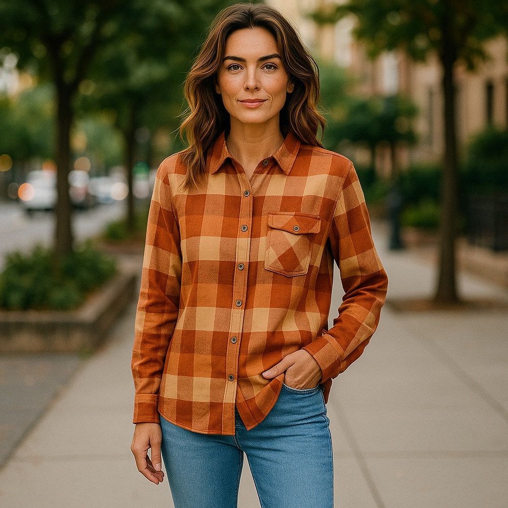 #2939 NWT ZeroXposur Flannel Rust and Beige Plaid Shirt